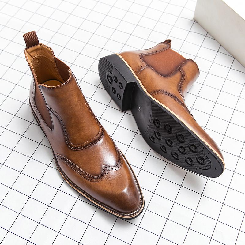 Mode Chelsea Boots för Män Ankelstövlar Business Fyrkantig Tå Slip-On Handgjorda Herrstövlar Storlek 38-45