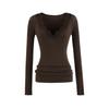 Women's V Neck Long Sleeve Lace Trim Top Slim Fit Solid Color Casual Sexy Pullover