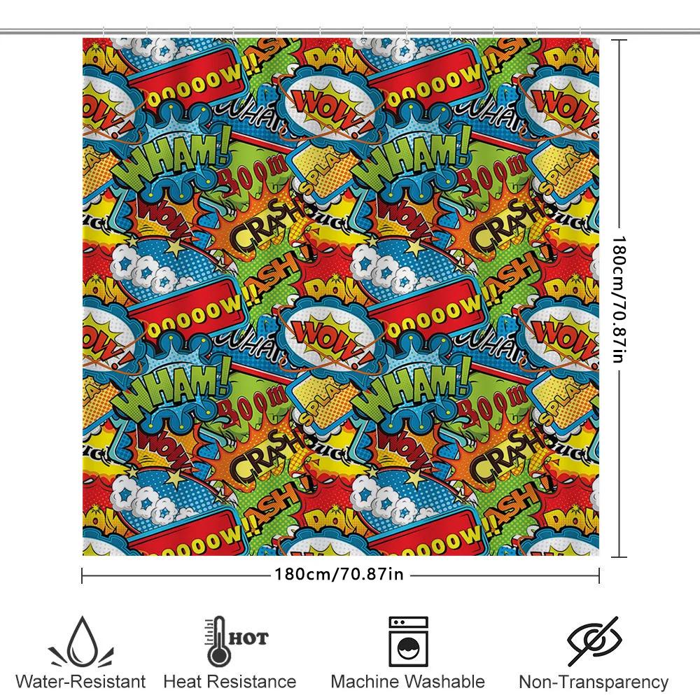 Comic Book Style Shower Curtain Superhero Theme Home Decor Bath Rug Tpu Waterproof Bathroom Liner For Kids Bathrooms
