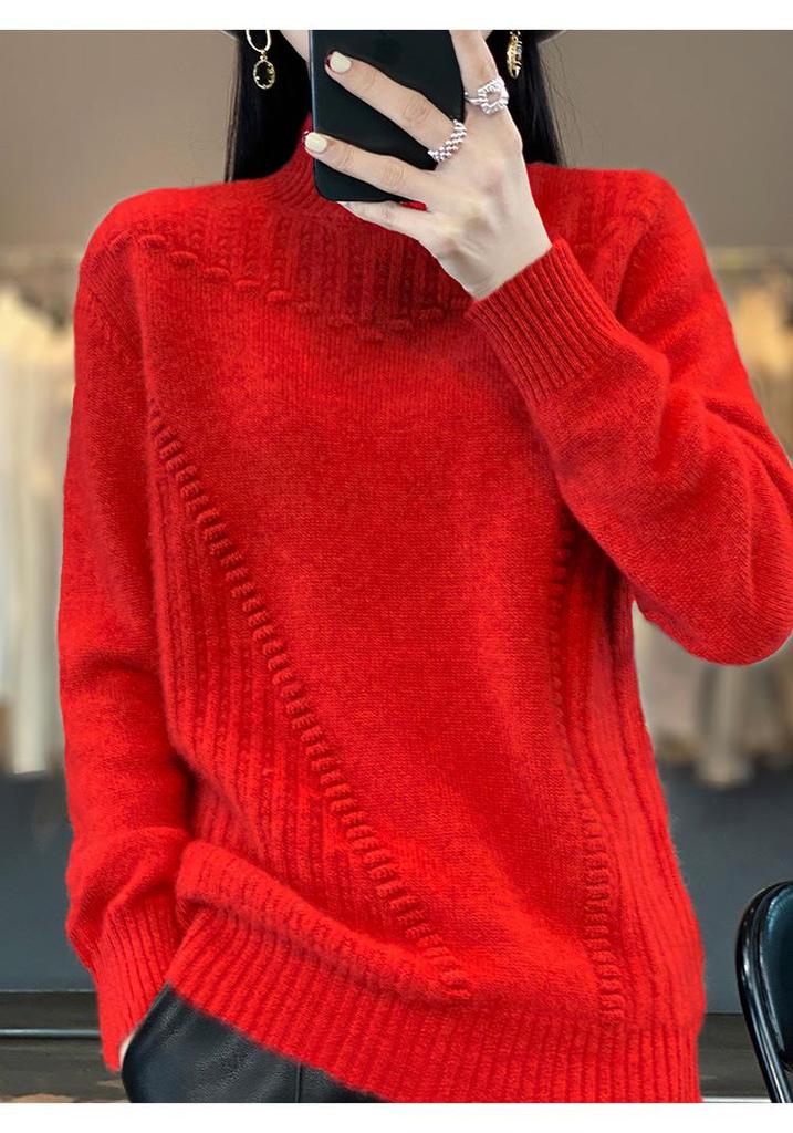 Women's Thickened Short Sweater with Half-High Collar - Cozy Cashmere Blend, Loose Fit, Long Sleeve, Winter Base Layer, Lazy Style.