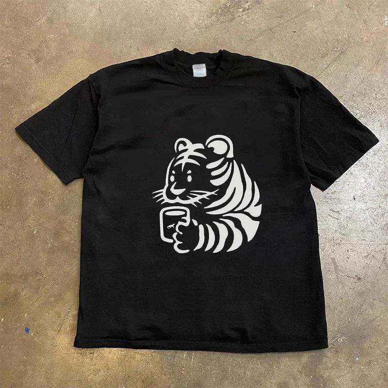 Print Tshirt Gothic Casual Sleeve Short Sleeve New Streetwear and Wo Harajuku Cartoon Tiger Aesthetic Clothes