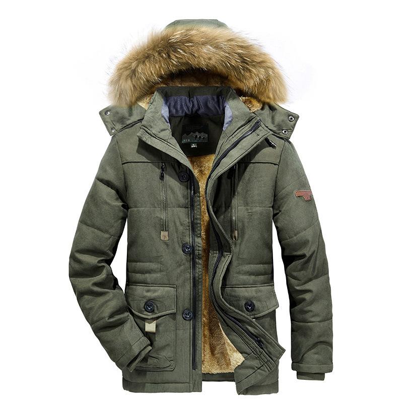 Autumn and Winter Clothes Medium and Long Cotton-padded Clothes Men's Velvet Thickened Large Size Middle-aged and Elderly Warm Cotton-padded