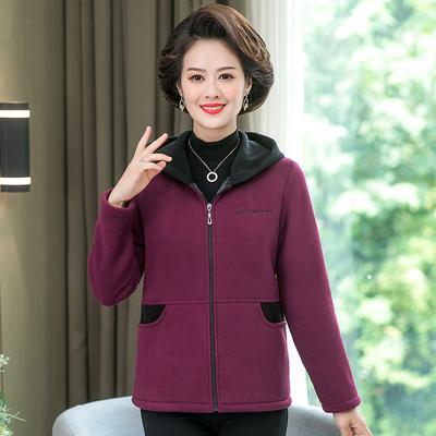 Veste d'automne et d'hiver pour mère d'âge moyen, pull à capuche, haut à manches longues et veste épaisse en velours