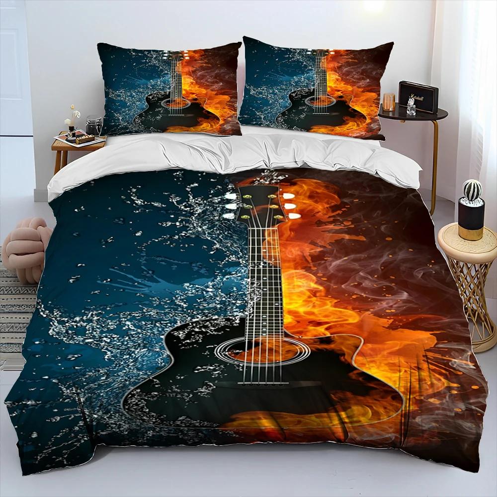 3D Classical Guitar Electric Guitar Comforter Bedding Set,Duvet Cover Bed Set Quilt Cover Pillowcase,King Queen Size Bedding Set