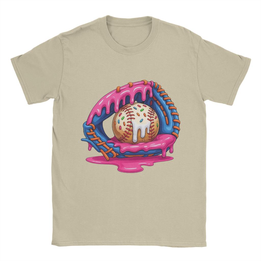 Baseball Drip Ice Cream T-Shirt Summer Glove 100 Cotton T-Shirts For Men Hippie Casual Tshirt Short Sleeve Y2K Retro Tees