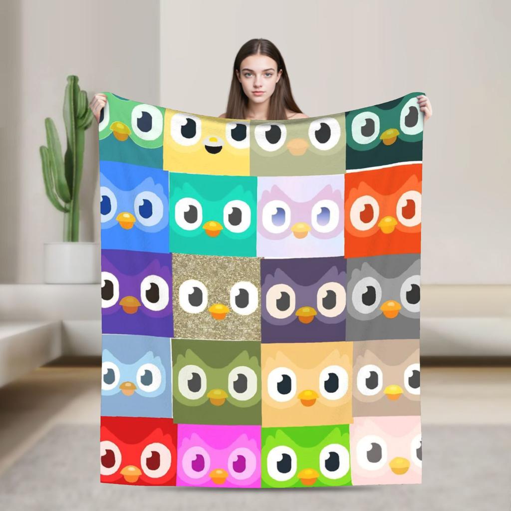 Duolingos Owl Duo Warm Soft Blanket Camping Plush Throw Blanket Novelty Couch Chair Flannel Bedspread Sofa Bed Cover