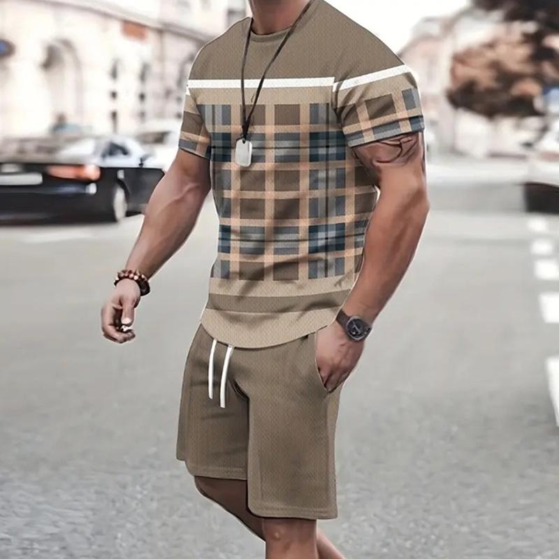 2024 Sportswear Fashion Mens Short Sleeve T Shirt And Sports Shorts Summer Casual Vintage Patchwork Suit Mens Two Piece Suit