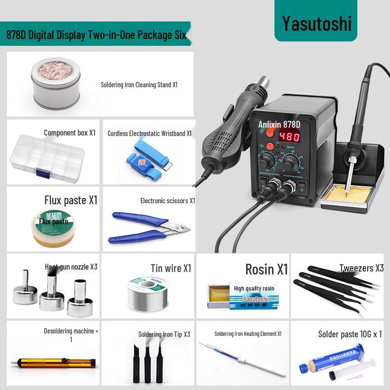 Anli Xin 878D/858D Hot Air & Soldering Station Combo for Lead-Free Mobile & PC Welding