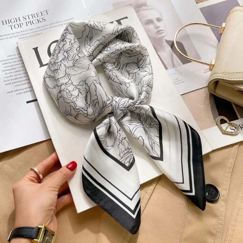 Luxury Silk Square Scarf Women Neck Hair Tie Band Beach Hijab Kerchief Head Headbands Bandana Female Foulard 70Cm