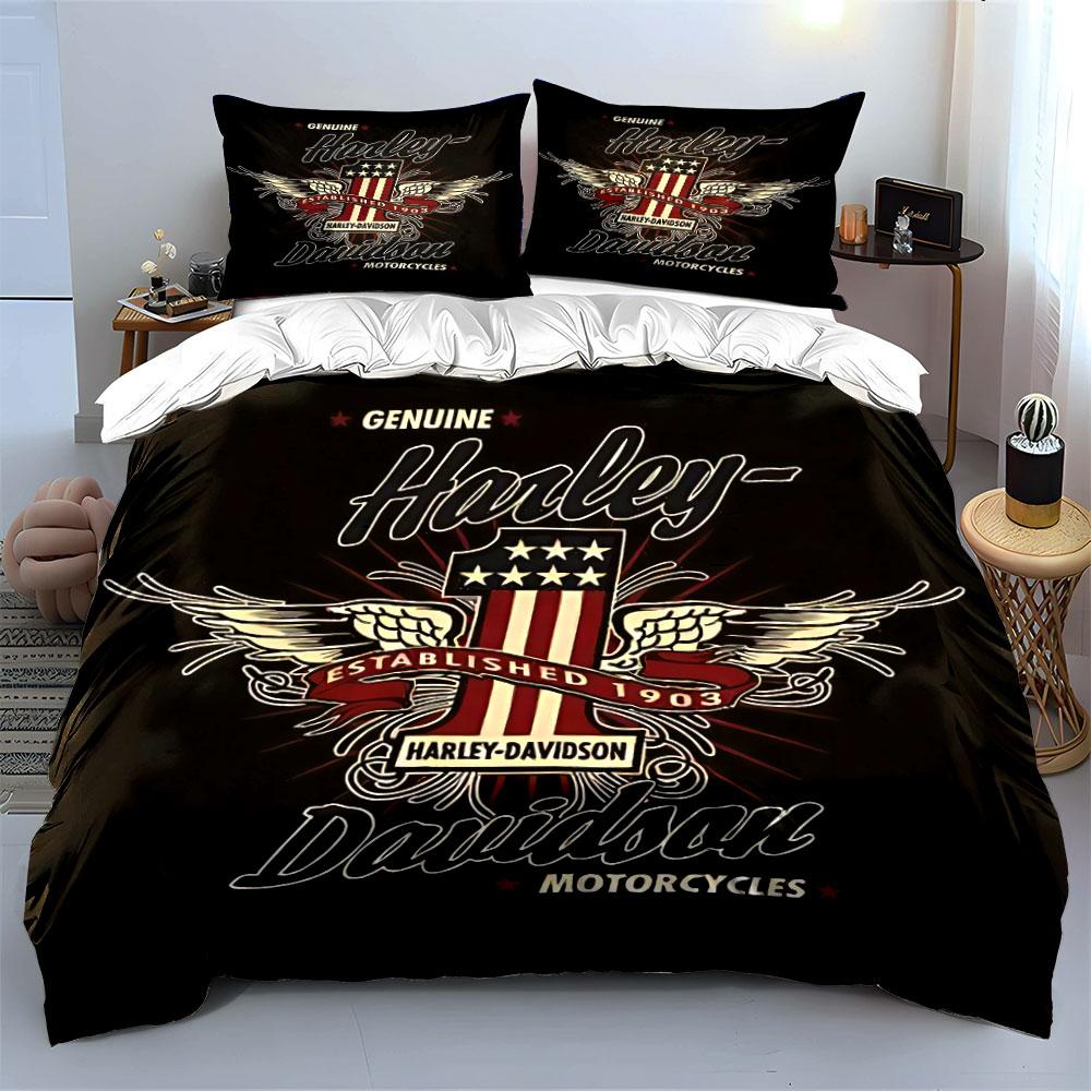 Harley-Davidson Winged Logo Bedding Duvet Cover Set Duvet Cover Pillowcases  (1*Duvet Cover 2*Pillowcases, Without Duvet Insert)