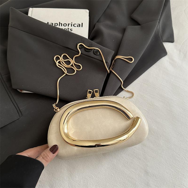Elegant Oval Faux Leather Evening Clutch Bag for Women, Detachable Chain Strap Shoulder Crossbody Purse, Chic Party Handbag