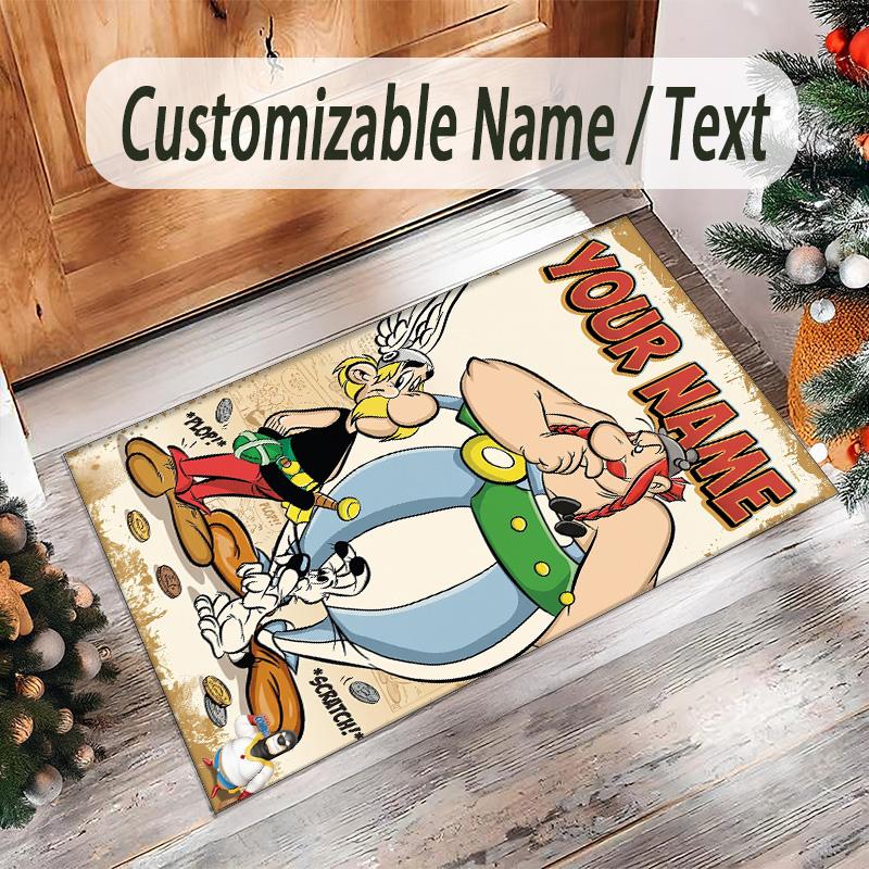 Personalized Crystal Velvet Carpet Custom Name Text,Asterix & Obelix Anti Slip Area Rug For Home Decoration