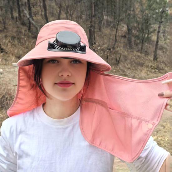 Wide Brim Solar Fan Hat for Men Women Outdoor Fishing Bucket Hat with Neck Flap And Face Guard for Hiking Camping