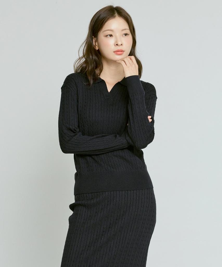 210EDIT Women'S Cable Slit Neck Knit [Navy]_Zf4Sw515