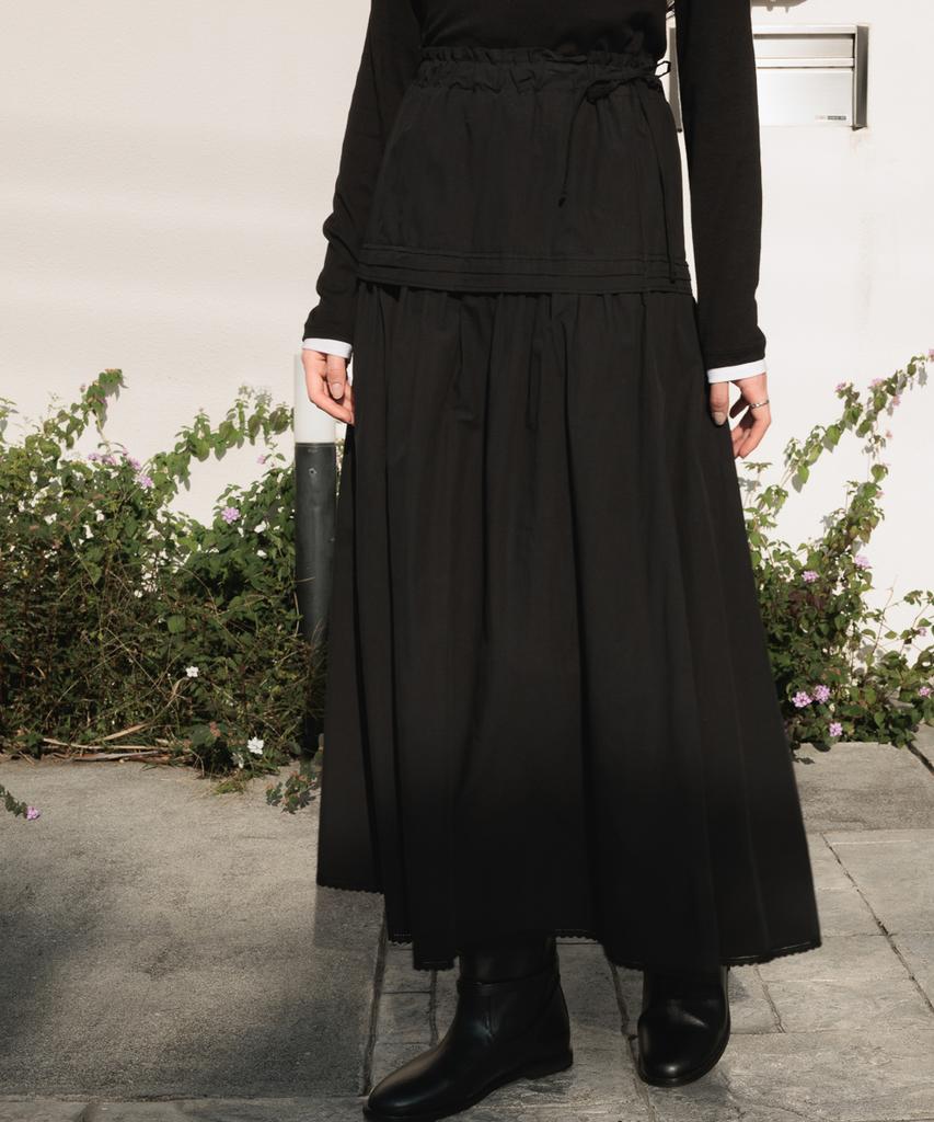 Dehebe Ruffle Long Skirt [Black]