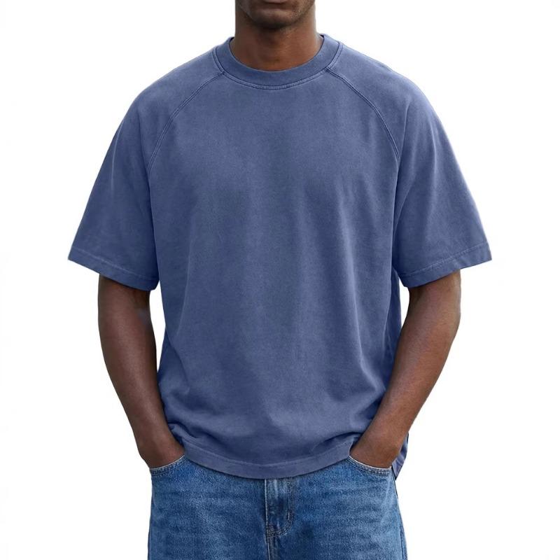 Mens Black Washed Crew Neck T-Shirt Loose Fit Short Sleeve Casual Solid Color Top