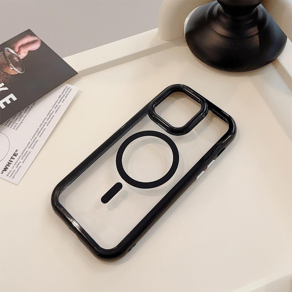 Cream Magnetic Acrylic Drop-proof iPhone Case for 11 to 16 Series, Compatible with 15 Pro Max.