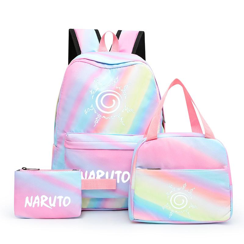 Naruto Anime 3 stuks/set Canvas Lunchtas Jongens Rugzak Studenten Laptoptassen Set Kinderen Pen Zak Terug naar school Rugzak voor Meisjes