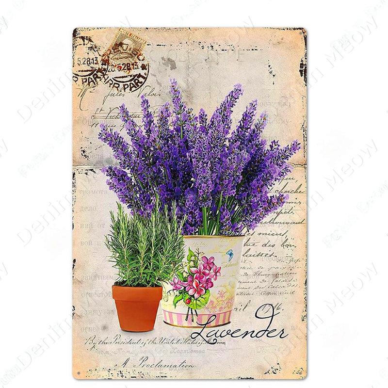 Kwiatowy Retro Metalowy Znak do Dekoracji Podwórka Sypialni, Plakat z Artystycznym Wzorem Róż na Ścianę, Lawendowa Vintage Blaszana Tabliczka, Prezent Miłosny dla Kobiety