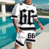 2025 Summer Sports Set 2-piece Men's 3D Color blocked Printed Short sleeved T-shirt Shorts Jogging Set Outdoor Street Men's Ligh