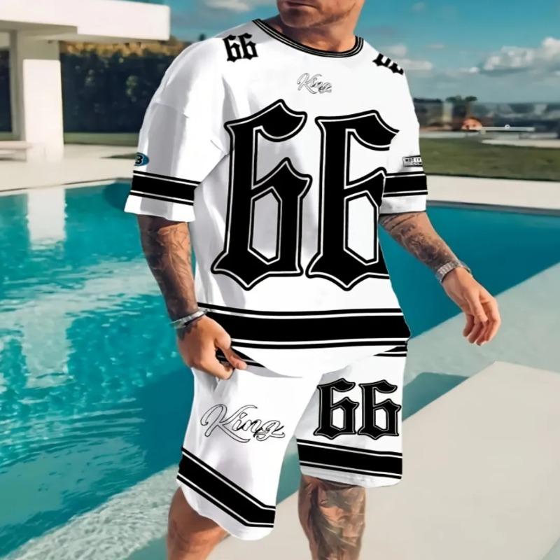 2025 Summer Sports Set 2-piece Men's 3D Color blocked Printed Short sleeved T-shirt Shorts Jogging Set Outdoor Street Men's Ligh