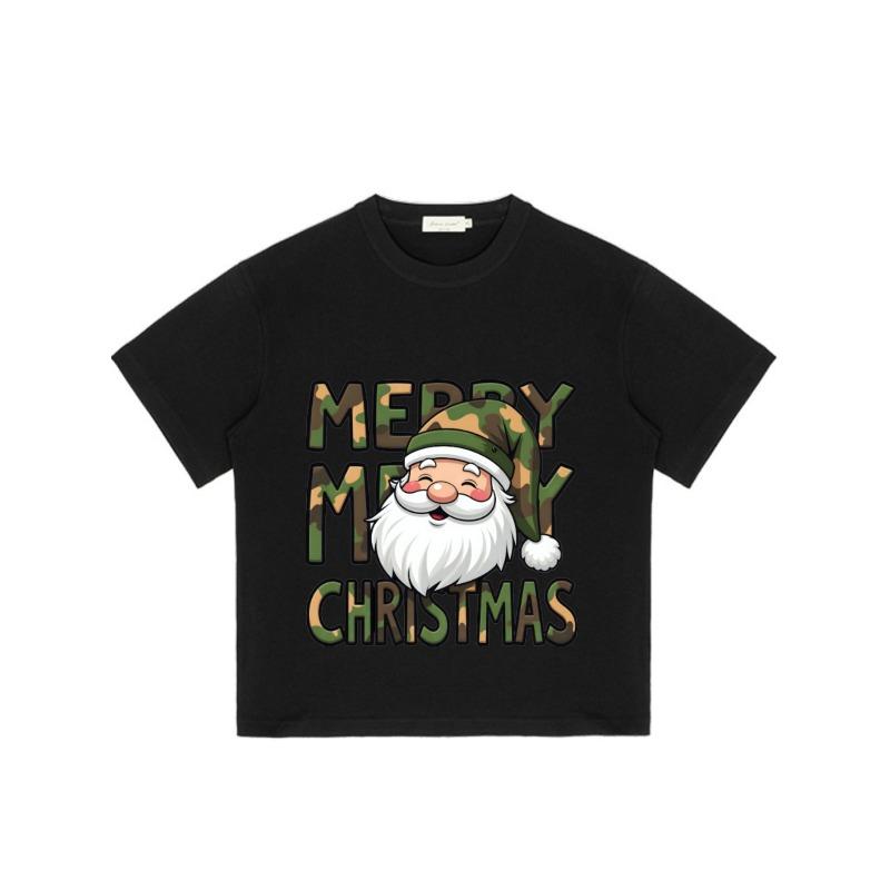 Vánoční tričko Černá kamufláž Santa Claus Veselé Vánoce Potisk Sváteční párty