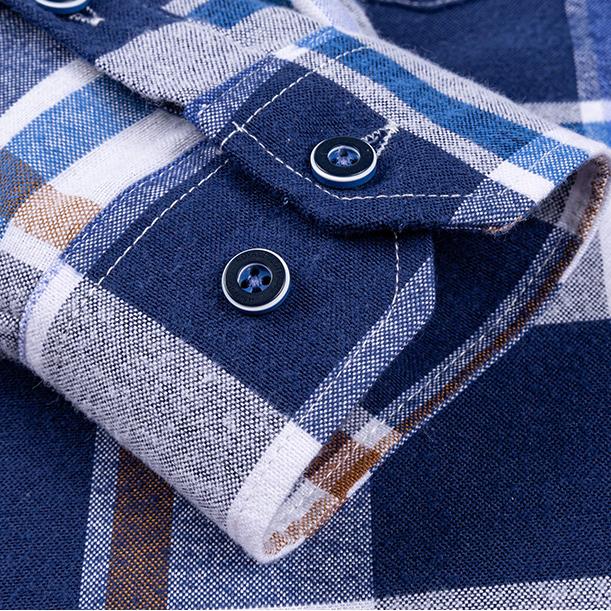 Men Plaid Themal Shirts Long Sleeve Business Casual Male Striped Shirt for Winter Warm Checked Design