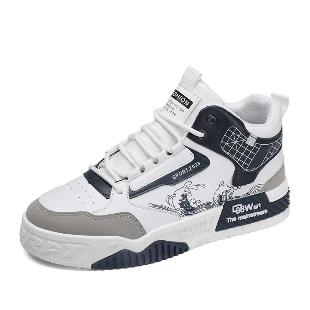 Men's High Cut Thick Soled Casual Shoes Four Season Student Fashion Flat Shoes Soft Sole Walking Shoes Youth Sports Board Shoes
