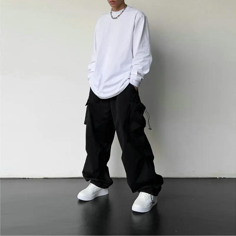 Men's Casual Cargo Pants Fashion Streetwear Classic Man Straight Wide-leg Pants Drawstring Workwear Trendy Loose Cargo Trousers