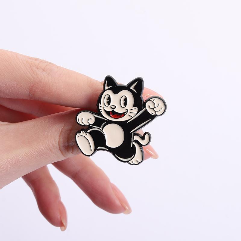 Xiaomi American Animated Role Black Cat Enamel Pins Brooch Cartoon Happy Running Cat Brooches Clothes Lapel Badge Jewelry Friends Gifts