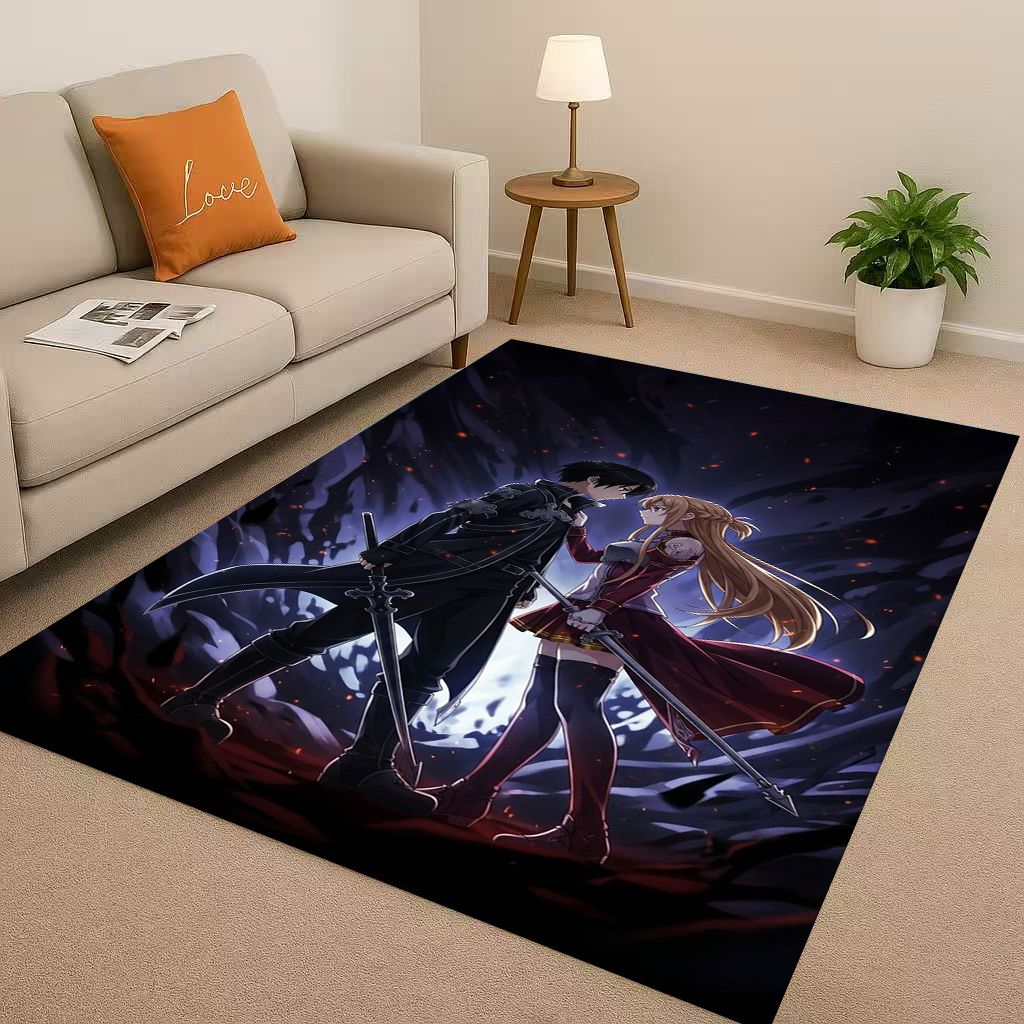 3D Sword Art Online SAO Cartoon Kirito Yuuki Asuna Living Room Non Slip Area Rug Soft Carpet for Bedroom Sofa,Home Decor Doormat