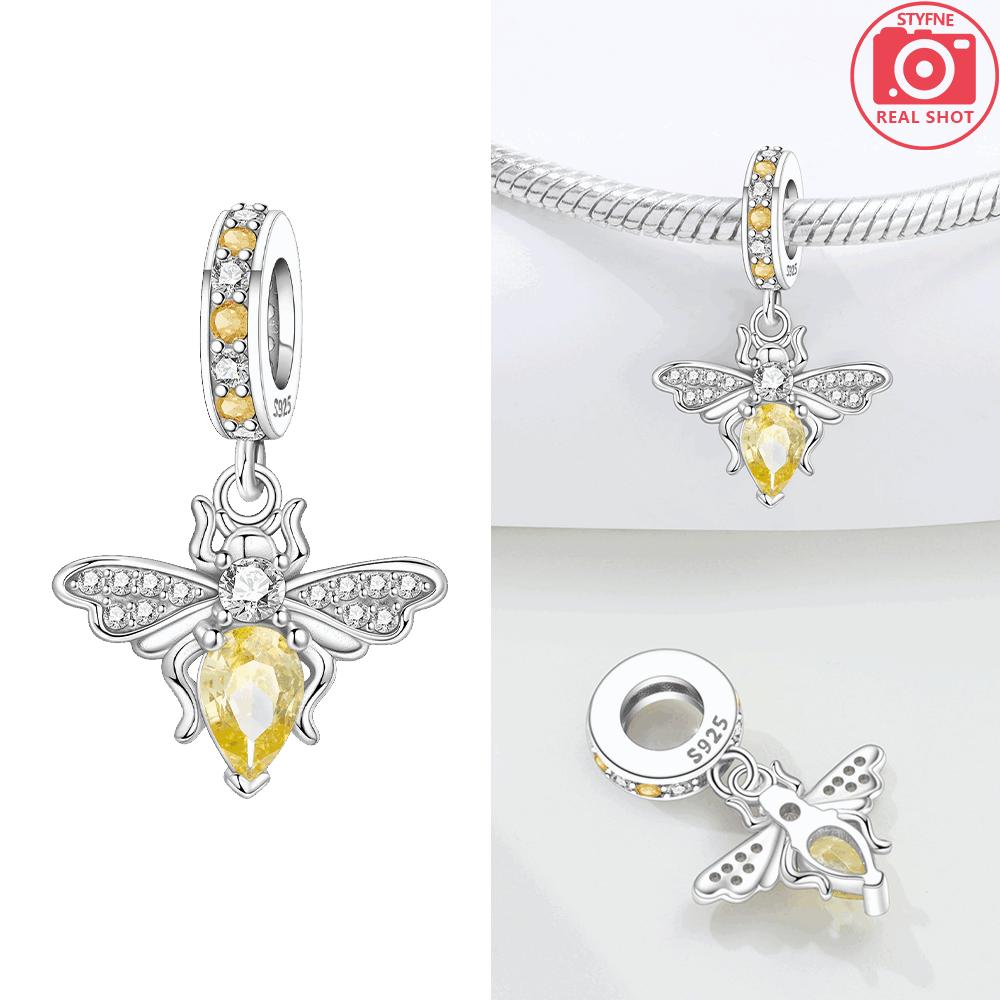 Authentic Charm Copper Pendant Panda Paw Fixed Chain Yellow Bee Copper Bead Compatible With Bracelets Women Jewellery Gift Acessory