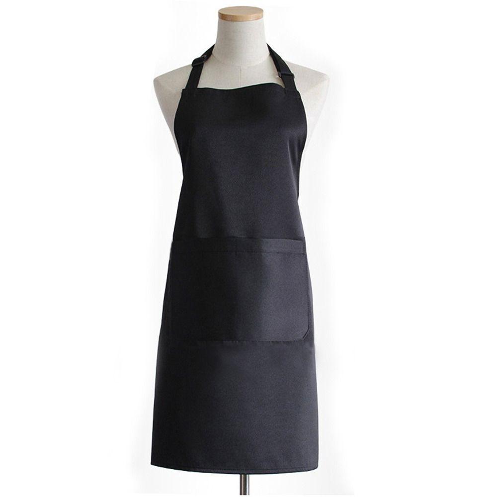 Polyester Cotton Waterproof Apron with Large Pocket Anti Dirty Chef Work Apron Black Adjustable Coffee House Uniform Woman Men