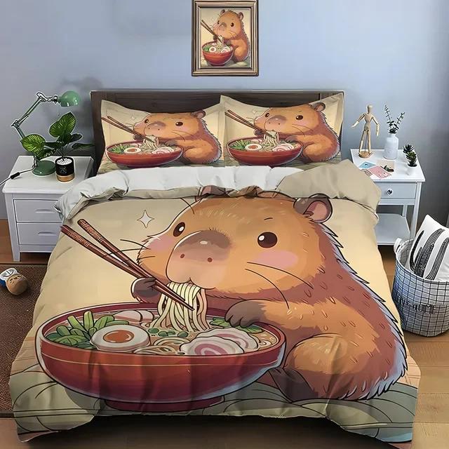 Sött tecknat tryck av capybara sängklädesset påslakan 1 påslakan 2 örngott sängklädesset för vuxna och barn julklappar