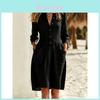 Style V Neck Button Pocket Loose Dress For Casual Travel And Outing