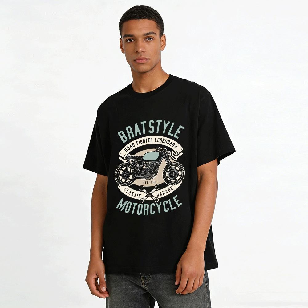T-shirt BratStyle Imprimé Moto Road Fighter Classique Garage Haut T-shirt 100% Coton