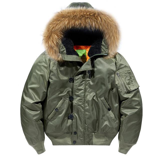 Men's Fur Collar Hooded Thickened Warm Bomber Jacket Military Fur Lined Windproof Tactical Flight Pilot Air Force Winter Coat