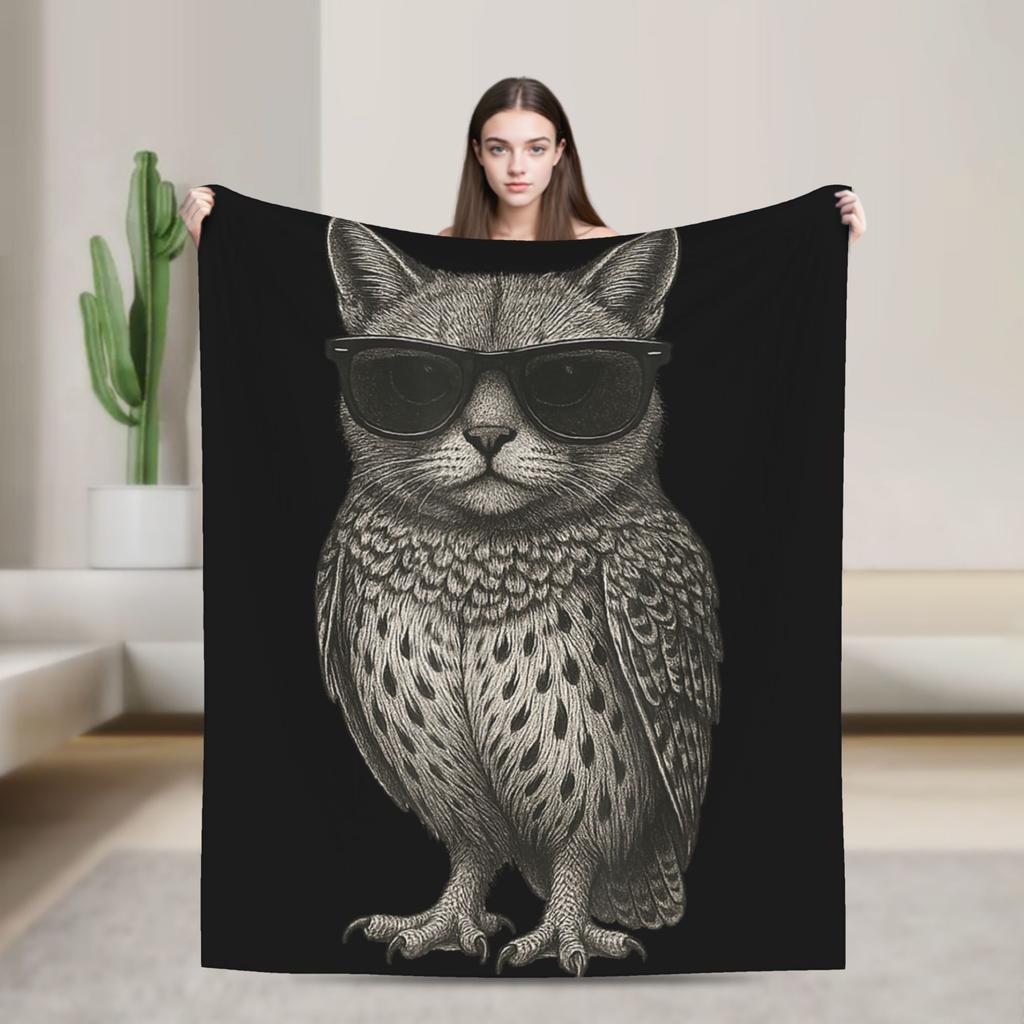 Amante divertente di Gatti e Gufi. Meowl Gatto Meme di Tendenza Coperta Super Calda Plaid Morbido Divano Letto Coperta in Flanella Copri Letto Divano