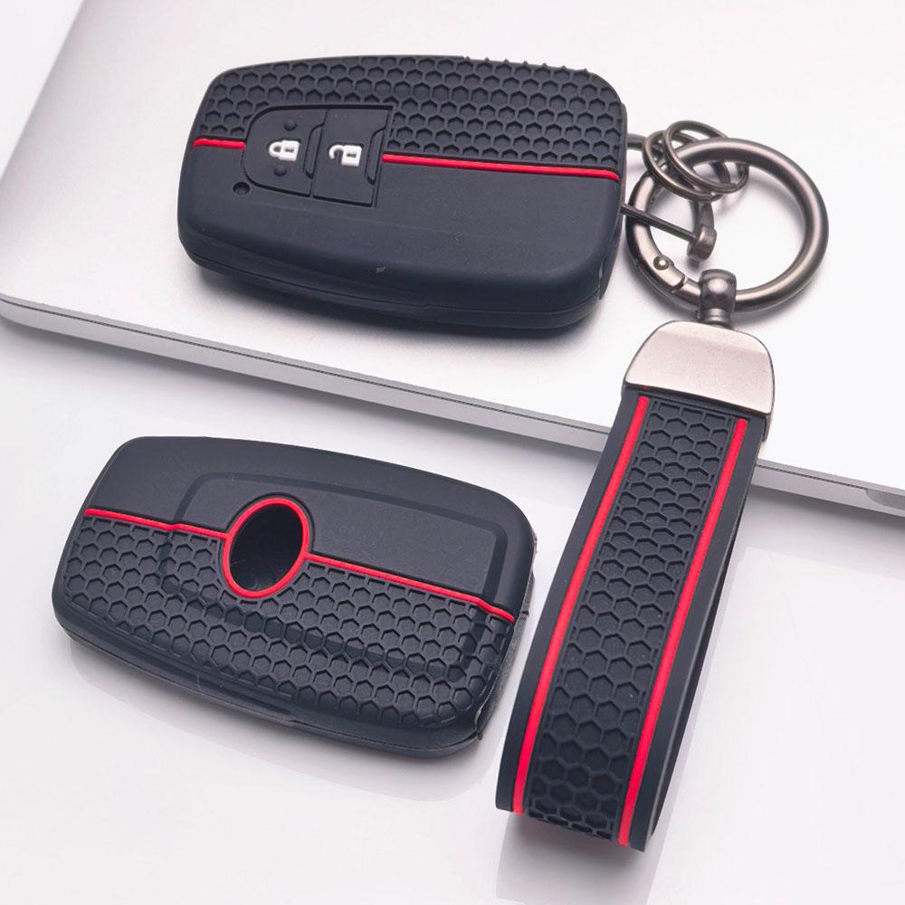Silicone Car Key Fob Cover with Matching Keychain Compatible with Toyota Corolla Camry RAV4 Highlander Avalon, Fits Toyota Corolla Camry RAV4 Prius