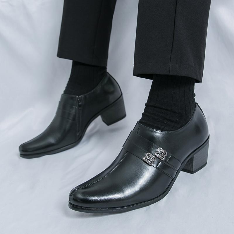 Plus Size Men High Heel Dress Shoes Business Formal Oxfords Elevator Leather Shoes Height Increase Stylish Office Wedding Party