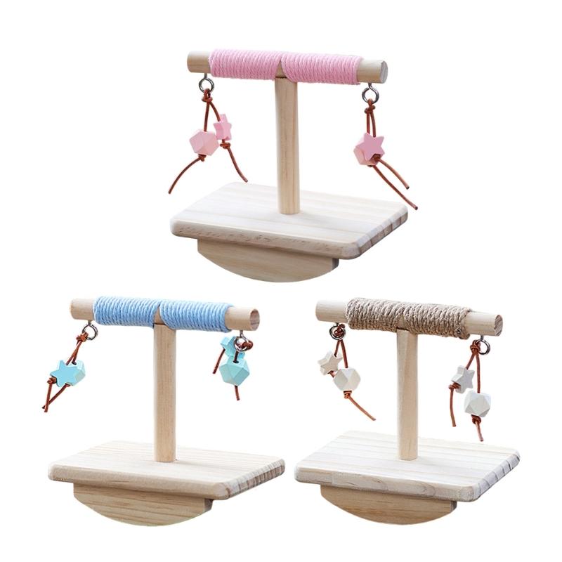 Natural Wood Bird Rocking Perch Stand Toy With Hanging Block For Exercise And Entertainment Parrots Indoor Enriching Toy
