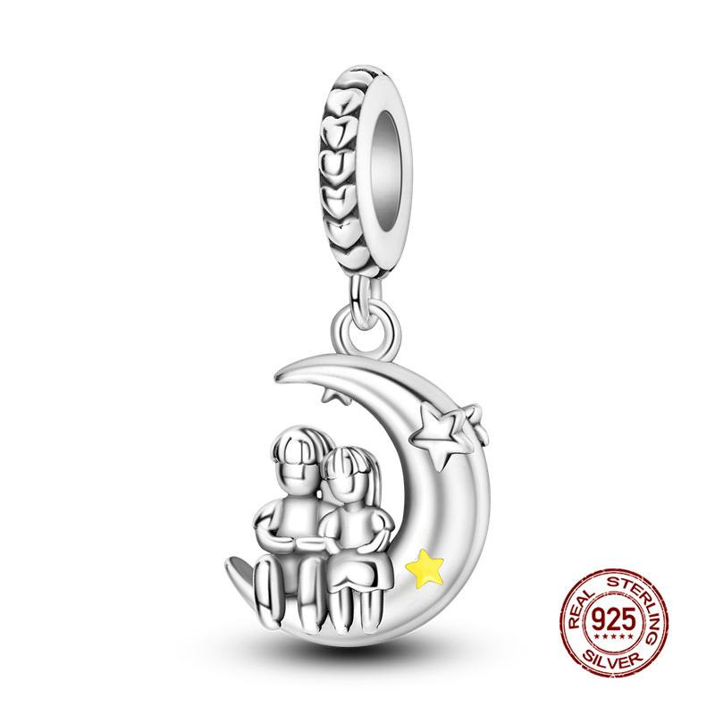 Authentic Original Charm Bead Component Copper Metal Cat Series - Cat Pendant Bead Component Under The Moon Charm Bead Components Compatible With 3mm