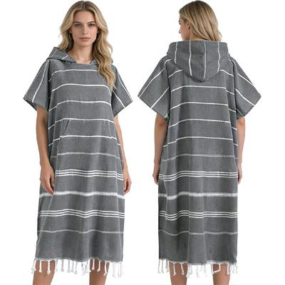 1 Stück Baumwoll-Türkischer Handtuch-Poncho Surf-Poncho Umkleidehandtücher Tragbares Handtuch Mit Kapuze Badeschürze Mit Tasche Strandabdeckung Badetuch Für Erwachsenen Mann