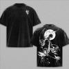 BLEACH Ichigo Kurosaki Hollow Mask Doppelseitiges Gewaschenes T-Shirt Vintage Samurai Anime Schwarz Übergroßes Lässiges Streetwear T-Shirt