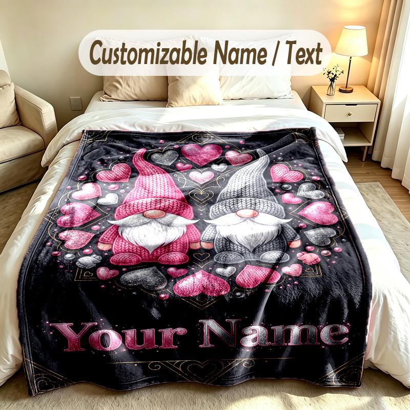 Gnome Theme Custom Blanket Personalized Name & Text Customized Soft Warm Throw Blanket Home Decor