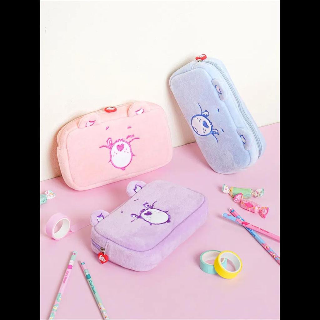 [K-Stationery] Daiso Korea Care Bears Plüsch-Stick-Federmäppchen - Niedliche Rosa Bären-Tasche & Organizer