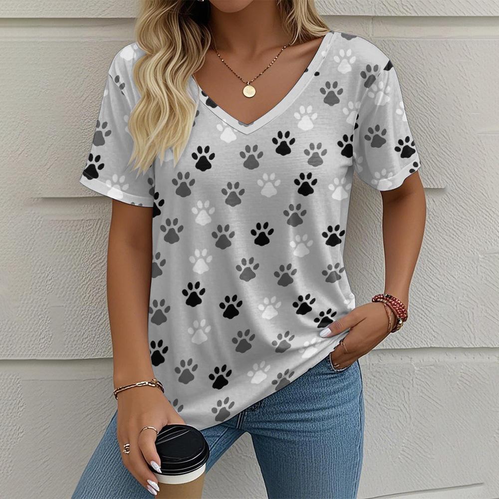 Summer Women's T-shirt Animal Claw Marks Graphic Printing Clothing Outdoor V-neck Fashion T-shirt