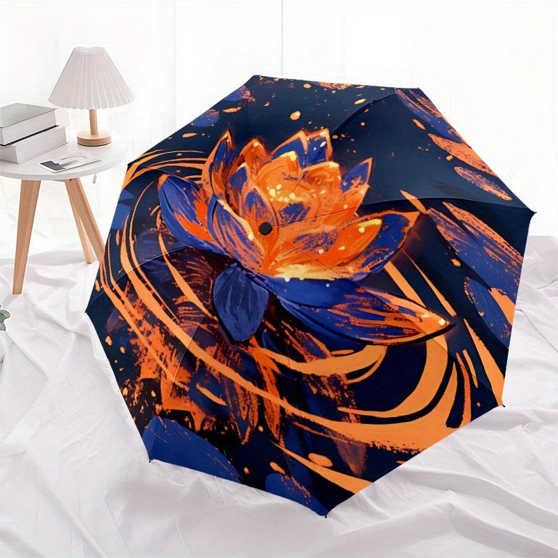 1pc Lotus Pond Automatic Open/close Folding Compact Umbrella, 8-Rib Sturdy Canopy, Lightweight Portable, Everyday Use, Gift, Outdoor Umbrella, Travel