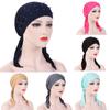 Women India Beading Muslim Stretch Turban Hat Cotton Hair Loss Head Scarf Wrap