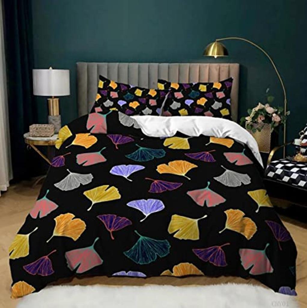 Ginkgo Botanical Duvet Cover Green Orange Plant Duvet Cover Leaf Patterned Duvet Cover Luxury Botanical Bedding Room Decoration